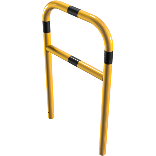 Protective bar made of steel tubing |  60 x 2.5 mm | with crossbar | total width: 700 mm | total height: 1200 mm | hot-dip galvanized and yellow coatedwith black warning stripes